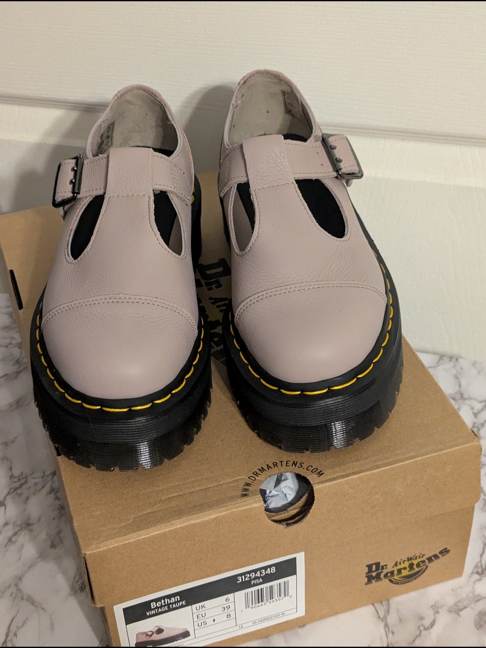 Dr. Martens Bethan Mary Jane Platform Shoes in Vintage Taupe